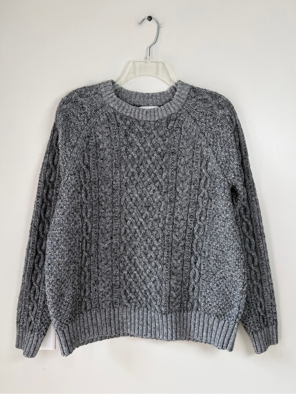 Eddie Bauer Gray Cotton Wool Blend Cable Knit Crewneck Sweater Warm Heavy